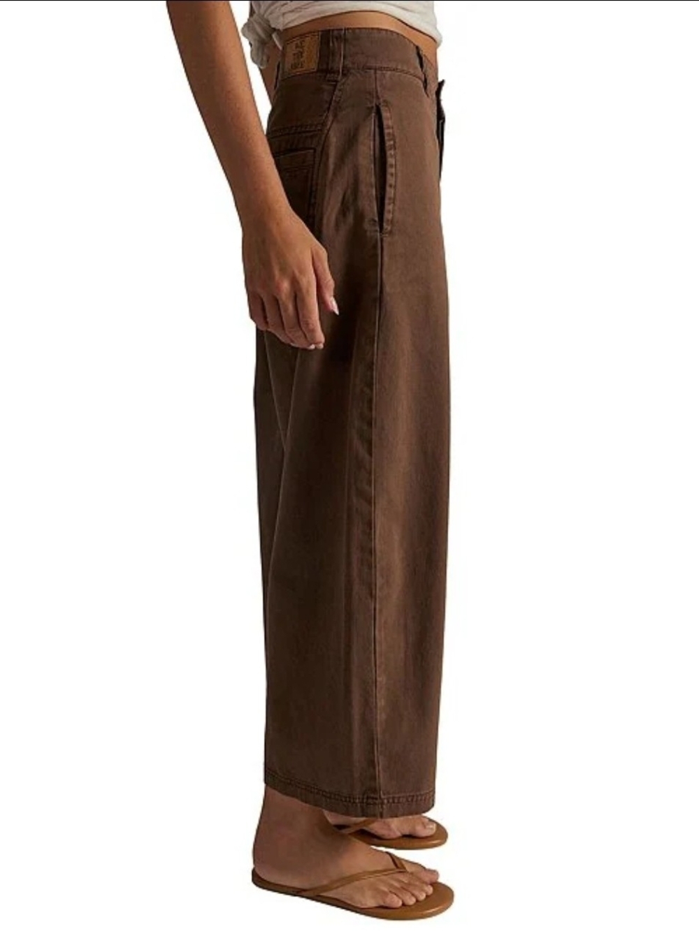 NWT Free People We The Free Laydown Chino Trousers Wide Leg Pants Brown 10 - Picture 3 of 9